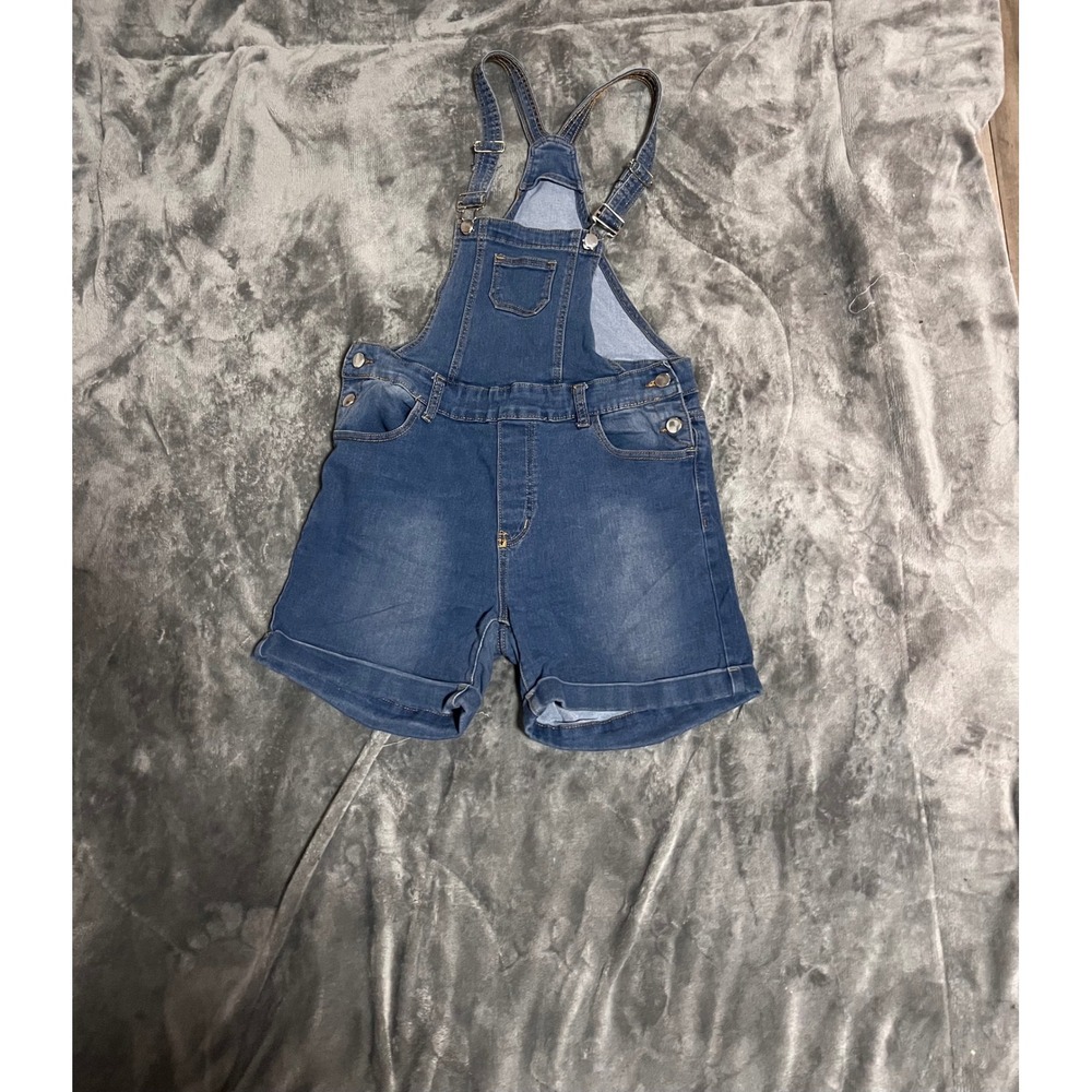 T&Y Fashion Womens Denim Overall Shorts Medium Wash Shortalls XL